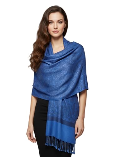PASKMLNA Paisley Jacquard Pashmina Shawl Wrap Scarf Stole - color: Royal Navy