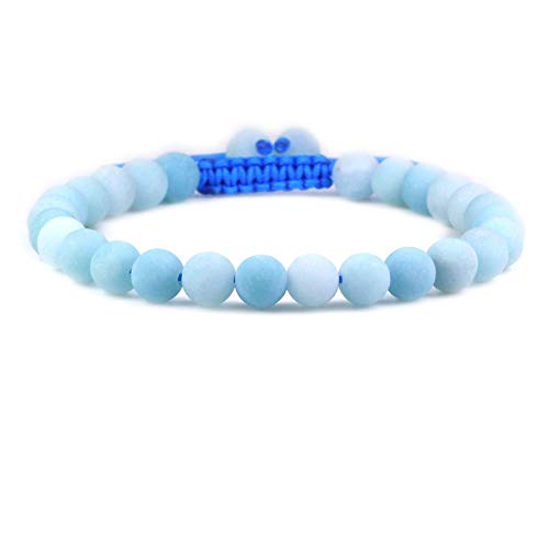 Keleny Natural Gemtone 6mm Round Beads Crystal Adjustable Braided Macrame Tassels Bracelets Unisex - color: Matte Blue Amazonite