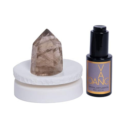 Van Dang Crystal Stone Meditation Set Smoky Quartz | Diffuser Oil Dropper Aromatherapy | Luxury Spiritual Home Decor Fragrance Gift Notes of Lavandin Nutmeg Tobacco Suede Vanilla (Smoky Quartz) - color: Smoky Quartz