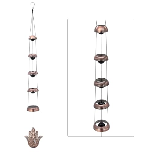 Copper Hand of God Temple Wind Chime – 5-Bell Red Copper Feng Shui Chime with Sacred Hand of God Medallion for Porch, Patio, Garden Décor & Memorial Keepsake - color: 5 Buddha Bell