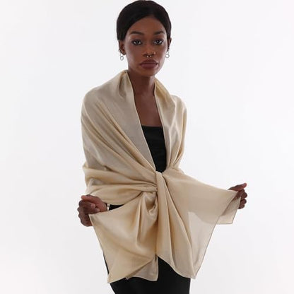 Womens Scarf Pashmina Shawls and Wraps for Evening Dresses Like Chiffon Silk Scarf for Bridal Wedding - color: Beige