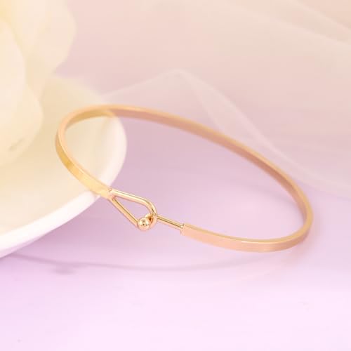 Dainty Gold Bar Bracelets for Women 18K Gold Plated Handmade Minimalist Bangle Adjustable Simple Delicate Cuff Bangle Hook Bracelets Trendy Jewelry Gifts - color: Gold