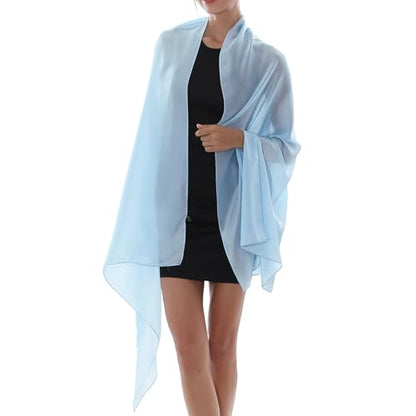 RIIQIICHY Women Shawls and Wraps for Evening Dresses Like Chiffon Silk Scarf Formal Silky Pashmina Shawls for Weddings - color: Light Blue