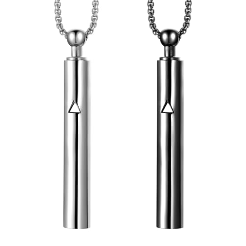 Anxiety Breathe Easy Necklace Mindfulness Breathing Necklace Breathlace Stainless Steel Pendant for Natural Calm & Stress Relief - color: Steel+Black T