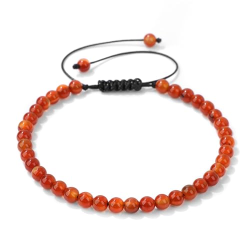 Crystal Bracelet for Women 4mm Adjustable Braided Natural Stone Bracelets Handmade Beaded Bracelets Gemstone Bracelet Healing Crystal Bracelet Crystal Jewelry for Women - style: carnelian
