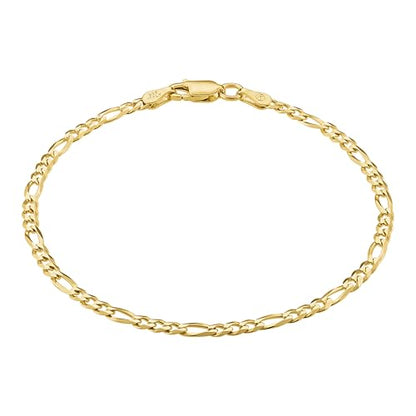 KISPER 18K Gold Plated 925 Sterling Silver Chain Bracelets for Women, Waterproof Tarnish Resistant, Curb/Rope/Figaro/Mariner Link Bracelet, 6.5, 7, 8, 9 Inch - size: 9 inches (large), style: Figaro