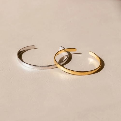 CAITLYNMINIMALIST 18K Gold Plated Silver Open Bangle Cuff Trendy Stacking Bracelet Gift for Women - color: 01-Alyssa Silver