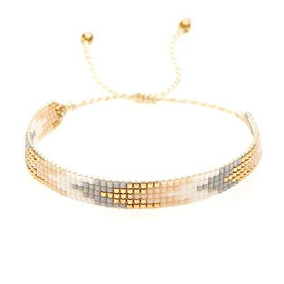 Handmade Boho Beaded Friendship Strand Wrap Bracelets for Women Charm Adjustable Couples String Rope Braided Bohemia Colorful Seed Beads Bracelet Fashion Jewelry Gift - color: White Gold