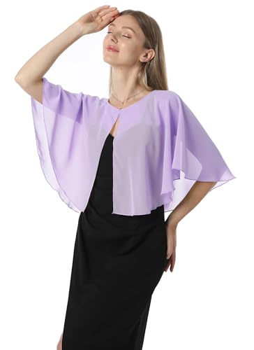 Chiffon Capelet Soft capes Shawls and Wraps for Evening Dress Wedding Cape 1920s shawl accessories for women - color: Lilac