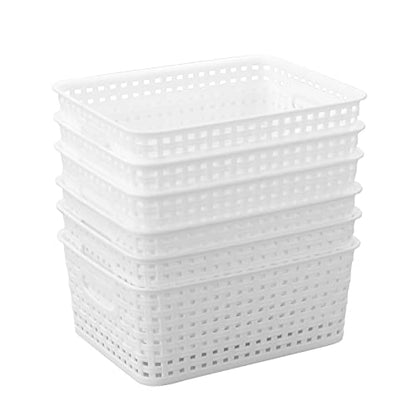 Plastic Woven Baskets for Organizing, 6 Packs, White Storage Baskets For Desktop Shelves