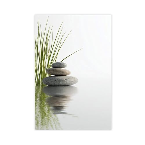 UZWGG 1pcs (Unframed，Canvas Only) Zen Stone Stacking and Water Grass Wall Art Canvas Printing Quiet Scene Pictures Religious Zen Wall Decoration Mother's Day Father's Day Gifts 12x18inch(30x45cm) - color: stone-Frameless（Canvas Roll）, size: 18"L x 12"W