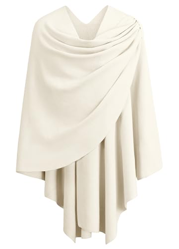PULI Womens Large Cross Front Poncho Sweater Wrap Topper Knitted Elegant Shawls Cape for Fall Winter - color: 1-ivory