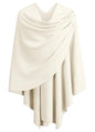 PULI Womens Large Cross Front Poncho Sweater Wrap Topper Knitted Elegant Shawls Cape for Fall Winter - color: 1-ivory