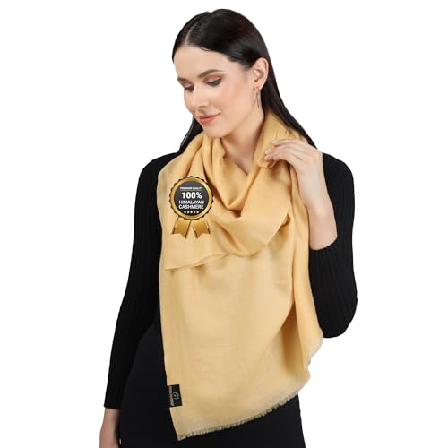 100% Himalayan Cashmere Wrap | Lightweight Cashmere Scarf | Ultra Thin Kashmiri Pashmina Shawl | Ideal For Travel - color: Daffodil
