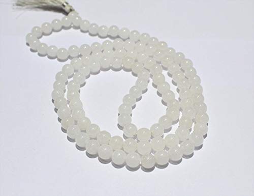 Natural AAA White Jade 108 Mala Necklace| White Jade Mala|108 Prayer Beaded Mala Necklace| Hand Knotted Mala Bracelet | Japa Mala| 8mm Round Beads| Meditation Tassel |Buddhist Mala