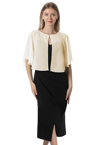 Chiffon Capelet Soft capes Shawls and Wraps for Evening Dress Wedding Cape 1920s shawl accessories for women - color: Pale Champagne