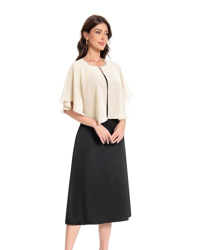 Baoqiya Capelets for women Chiffon Cape Soft Shawls and Wraps Wedding Capes 1920s flapper Cover Up - color: Pale Champagne