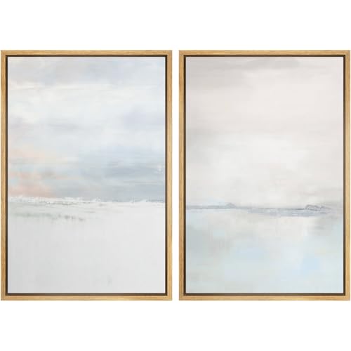 SIGNWIN Framed Canvas Print Wall Art Set Pastel Gray Watercolor Landscape Abstract Shapes Illustrations Minimal Decorative Boho Nordic Relax/Zen for Living Room, Bedroom, Office - 16"x24"x2 Natural - color: A14-2207-m39, size: 16"x24"x2 Panels Natural
