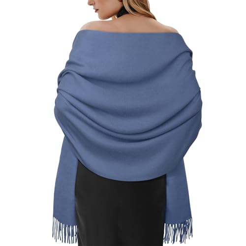 Winter Scarf for Women Pashmina Shawls and Wraps for Evening Dresses Wedding Party Bridesmaid Warm Long Scarves Shawl - color: Blue