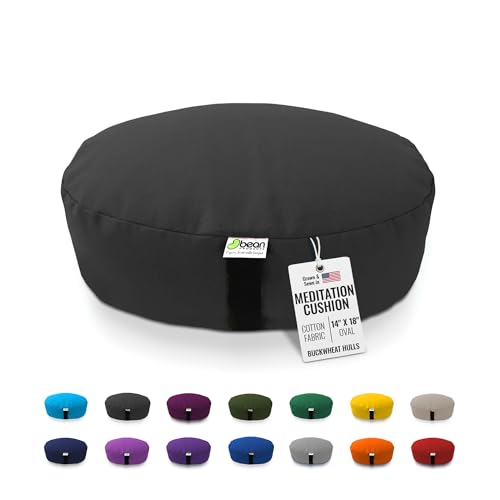 BEAN PRODUCTS Zafu Meditation Pillows for Sitting on Floor, Yoga Cushion, Cotton/Buckwheat fill Yoga Pillow, Zafu Meditation Cushion, Zen Kneeling Prayer Pad- MADE IN USA - 14"x18" Oval - BLACK - color: Black, size: Oval - 14" x 18"