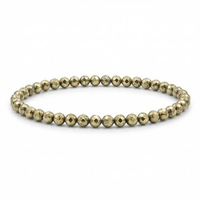 Angelstones Natural Gemstone Small Beaded Stretch Bracelet, 4mm Faceted Round Beads, Crystal Healing Bracelet for Women - color: Pyrite