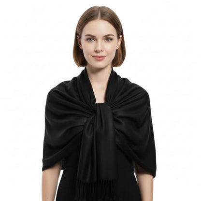 Peach Couture Women’s Pashmina Shawl Wrap – Warm Long Large Scarf for Evening Dress, Bridesmaid, Wedding & Bridal Wear - color: Black