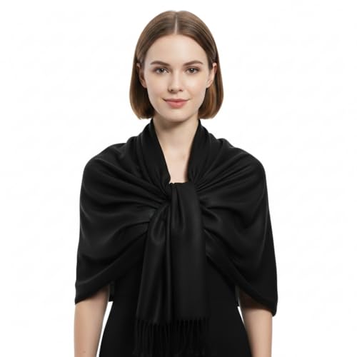 Peach Couture Women’s Pashmina Shawl Wrap – Warm Long Large Scarf for Evening Dress, Bridesmaid, Wedding & Bridal Wear - color: Black