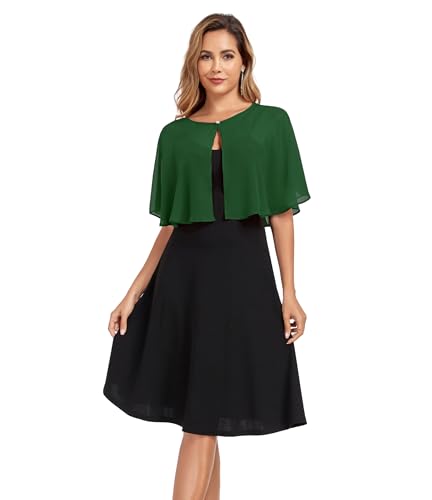 TONGFANTFL Women's Soft Chiffon Capelets Shawls and Wraps for Evening Wedding Cape Bole Cover Up - color: Dark Green