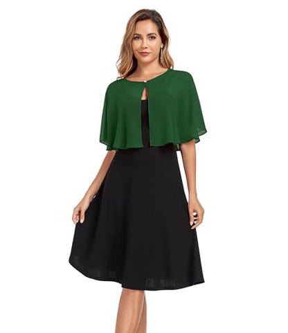 TONGFANTFL Women's Soft Chiffon Capelets Shawls and Wraps for Evening Wedding Cape Bole Cover Up - color: Dark Green