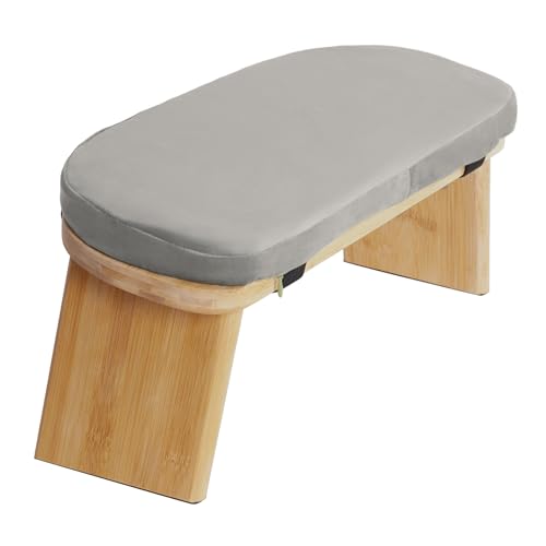 TFCFL Meditation Bench, Foldable& Ergonomic Meditation Stool, Bamboo Wood Kneeling Stool with Velvet Cushion, for Yoga or Sitting (Gray)