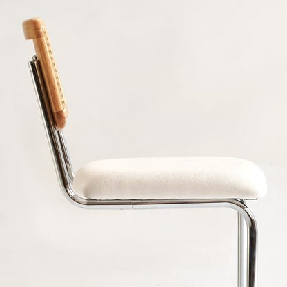 Natural Rattan Counter Height Stools Set of 2 with Solid Wood Back, 24 Inch Mid Century Modern Cesca Bar Stools, White Upholstery Boho Stool for Kitchen Counter with Chrome Metal Legs - color: White, size: 2PCS-24'' Counter Height Stool