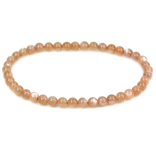 Keleny 4mm Natural Round Beads Gemstones Rock Crystal Stretch Bracelet 7 Inch Unisex - color: Red Sunstone