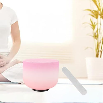 Crystal Singing Bowl 10 inch C Note, Colorful Pink Sound Bowl with Mallet O-ring, Sound Healing Instruments for Healing Mindfulness Meditation Yoga Sound Baths - size: 10inch