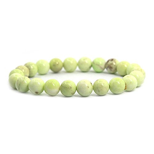 Amandastone Natural Gemstone 8mm Round Beads Stretch Bracelet 7 Inch - color: Australian Lemon Chrysoprase