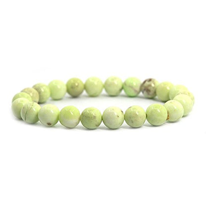 Amandastone Natural Gemstone 8mm Round Beads Stretch Bracelet 7 Inch - color: Australian Lemon Chrysoprase