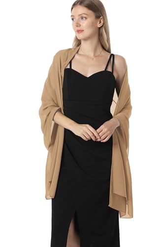 Chiffon Shawls and Wraps for Evening Dresses Women Elegant Soft Scarf Bridal Scarve Wedding Stole - color: Camel, size: Plus Size