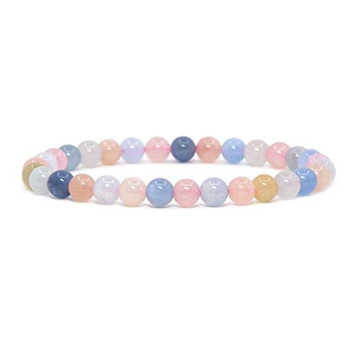 Justinstones Gem Semi Precious Gemstone 6mm Round Beads Stretch Bracelet 6.5 Inch Unisex - color: Morganite Beryl Aquamarine
