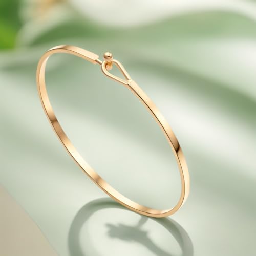 Dainty Gold Bar Bracelet for Women Simple Delicate Thin Cuff Bangle Hook Bracelet 18K Gold Plated Handmade Minimalist Jewelry - color: Gold