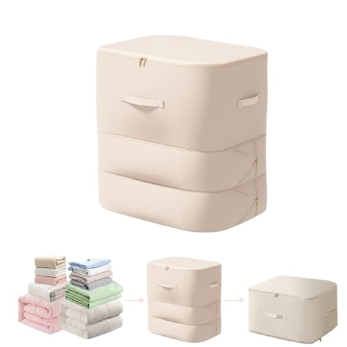 Ultra Space Saving Self Compression Organizer, 3-Layer Zipper Large Capacity Storage Bag, Thick Satin Fabric Heavy Duty Bags for Comforters Blankets Bedding Duvet (Beige, X-Large, 21x17x24in) - color: Beige, X-Large, 3-Layer, Ticker Version, 1PC