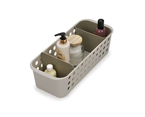 Joseph Joseph EasyStore - Slimline Bathroom essentials Storage Basket Organiser with moveable pot and divider, Ecru - size: Slimline (Pack of 1)