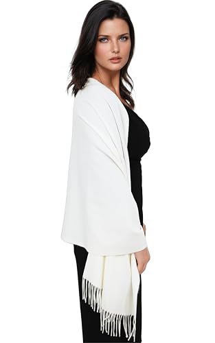Ocomfly 100% Pashmina Scarf for Women - Premium Womens Scarves - Gift Boxed - Shawls or Wraps - Ultra Soft and Warm - color: Creamy White