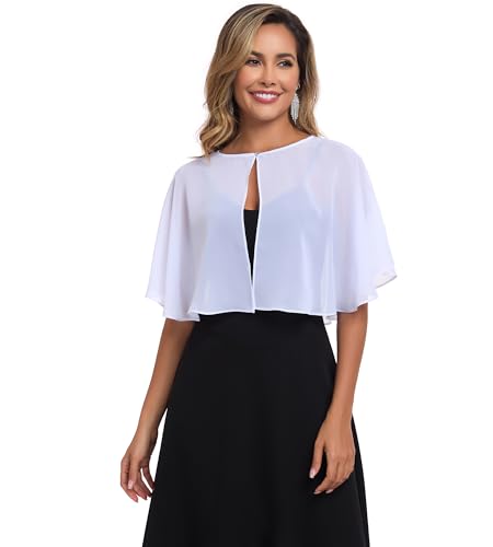 TONGFANTFL Women's Soft Chiffon Capelets Shawls and Wraps for Evening Wedding Cape Bole Cover Up - color: White