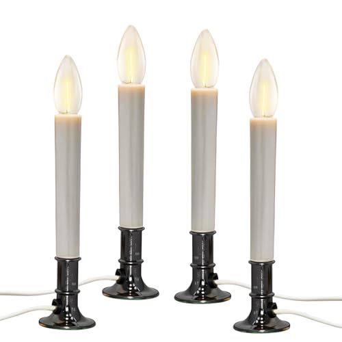 4 Pack Christmas Electric Window Candle Lamp with Nickel Base, Dusk to Dawn Sensor Turns LED Electric Candles on in Dark and Off in Light, Plug in Electric Candlesticks Lights for Table Window Home - color: Nickel- Electric LED Window Candles with Auto Se