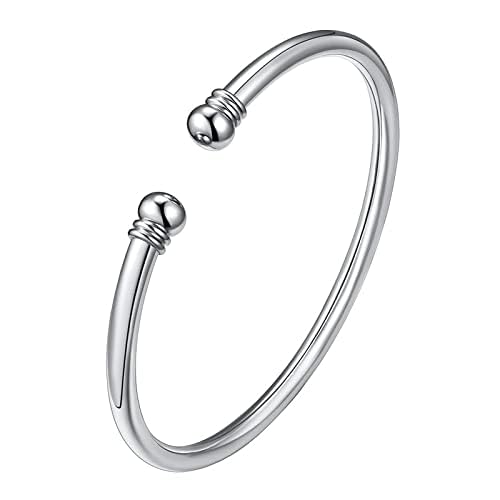 U7 Unisex Simple Cuff Bracelet 18K Real Gold Platinum Plated Fine Bracelets Fashion Jewelry Open Bangle Cuff Bracelets, Twisted or Heart Style - color: B.Simple Cuff-Platinum