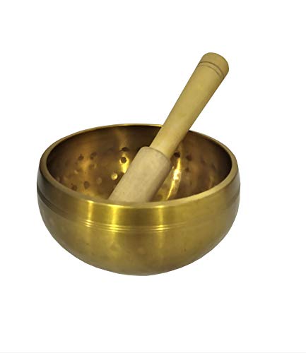 Purpledip Hammered Bell Metal Singing Bowl: Tibetan Buddhist Musical Instrument for Meditation Prayers (10686) - style: Hammered design | 4 inches | Gold