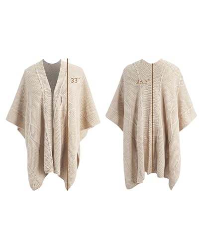 MissShorthair Knit Shawl Wraps for Women Boho Crochet Shawls Cape Open Front Cardigan - color: Beige 2