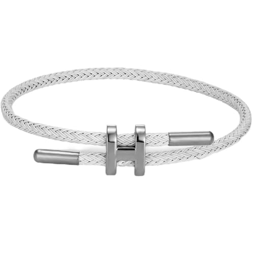 OSIRIDEH2 Bracelet with Adjustable Design Polished H Shape Buckle, Bracelets for Women, 18k Gold-plated Buckle Design Titanium Steel Wire Rope Women's Gift Jewelry - color: White Silver
