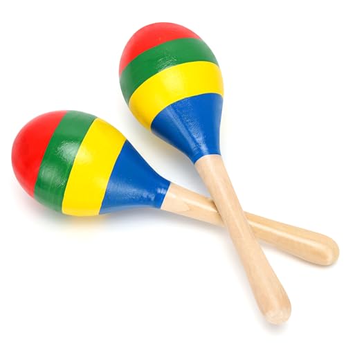 2 Pcs Maracas, 7.9 Inch Hand Percussion Rattles, Wooden Rumba Shaker Hand Musical Instruments with Clear Rhythm for Music Learning (Colorful-7.9 Inch) - color: Colorful-7.9 Inch