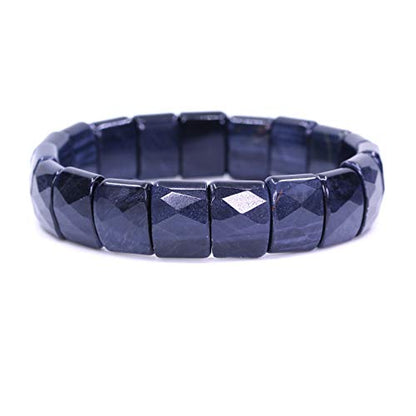Keleny Gemstones Semi Precious 15mm Square Grain Faceted Beaded Stretch Bangle 7.5 Inch Unisex - color: Blue Tiger Eye