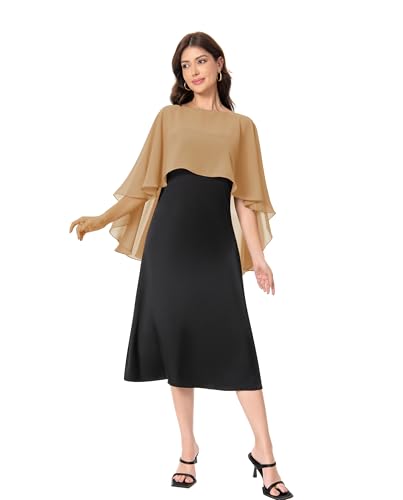 Baoqiya Women's Capelet Shawls and Wraps for Evening Dresses Soft Bridesmaid Shawl Chiffon Cape Wedding Cover Up - color: Camel